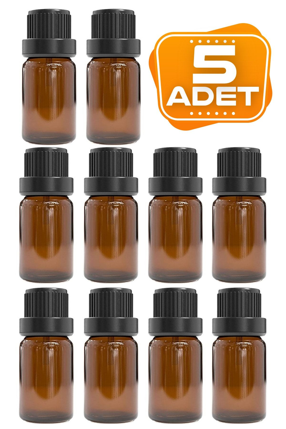 Ela Naturel 5 Adet - Içten Damlalıklı 10 Ml Amber Cam Şişe Esans Şişesi