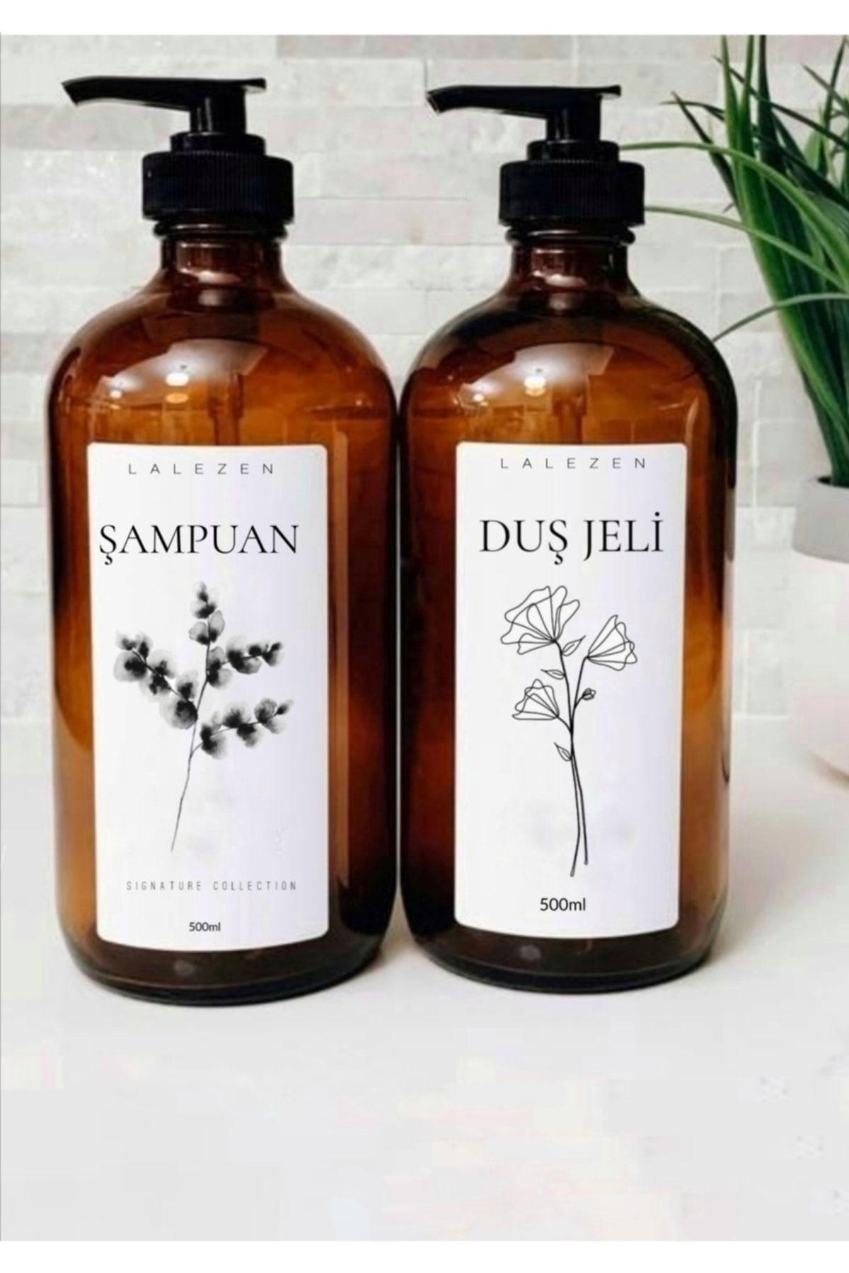 Ela Naturel Çiçekli Şampuan Ve Duş Jeli Etiketli Amber Sert Plastik Şişe 500 ml