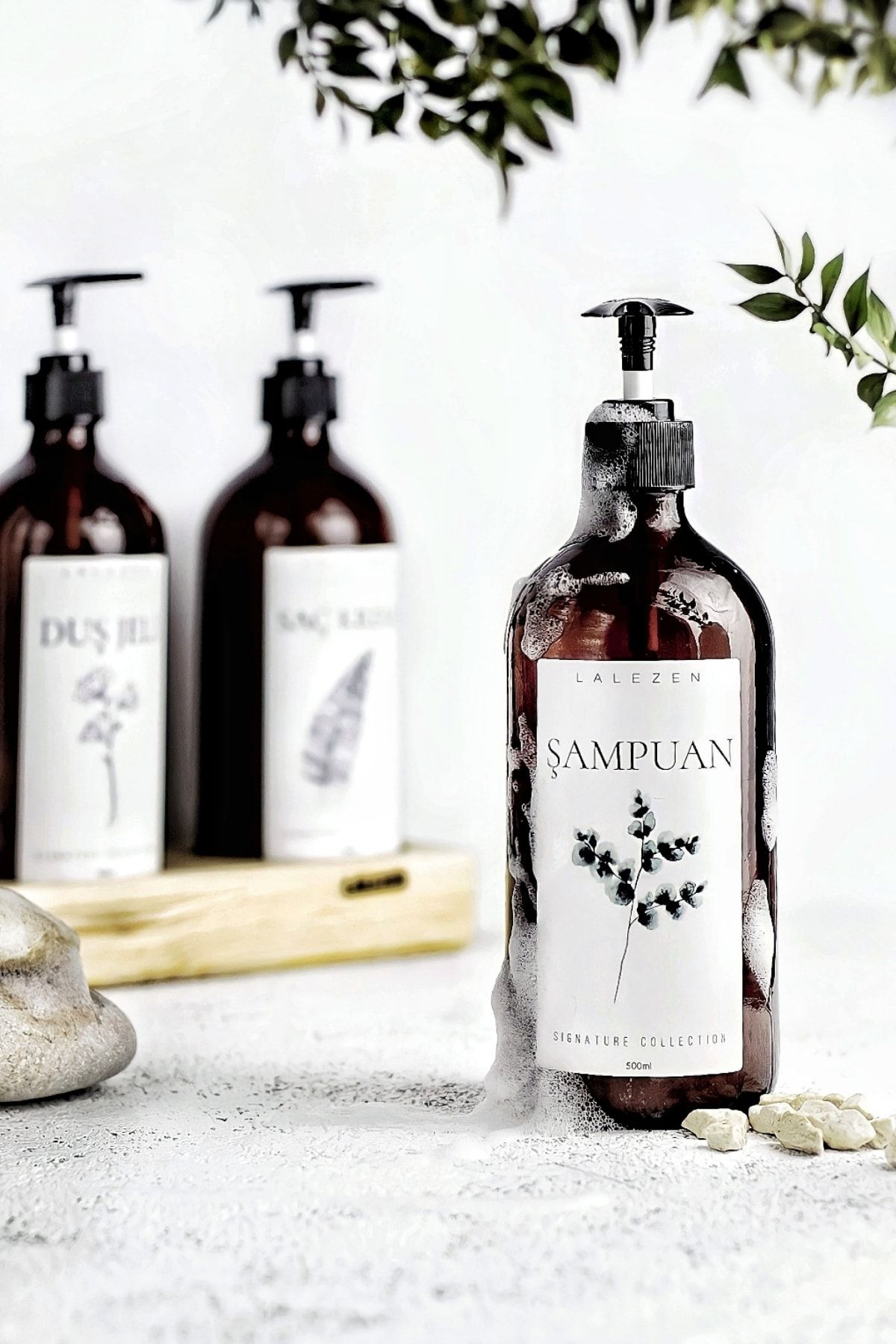 Ela Naturel Şampuan Etiketli Amber Cam Şişe 500 Ml